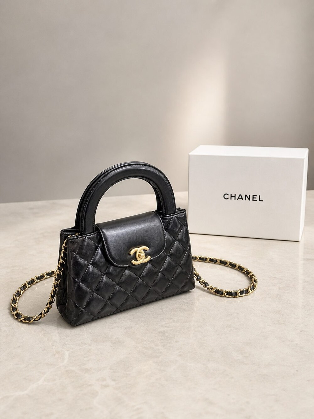 Chanel Mini Classic Black Quilted Lambskin Top Handle Handbag - Picture 6 of 9